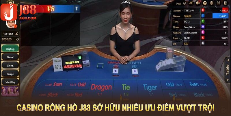 Casino rồng hổ J88 sở hữu nhiều ưu điểm vượt trội, hấp dẫn mọi hội viên